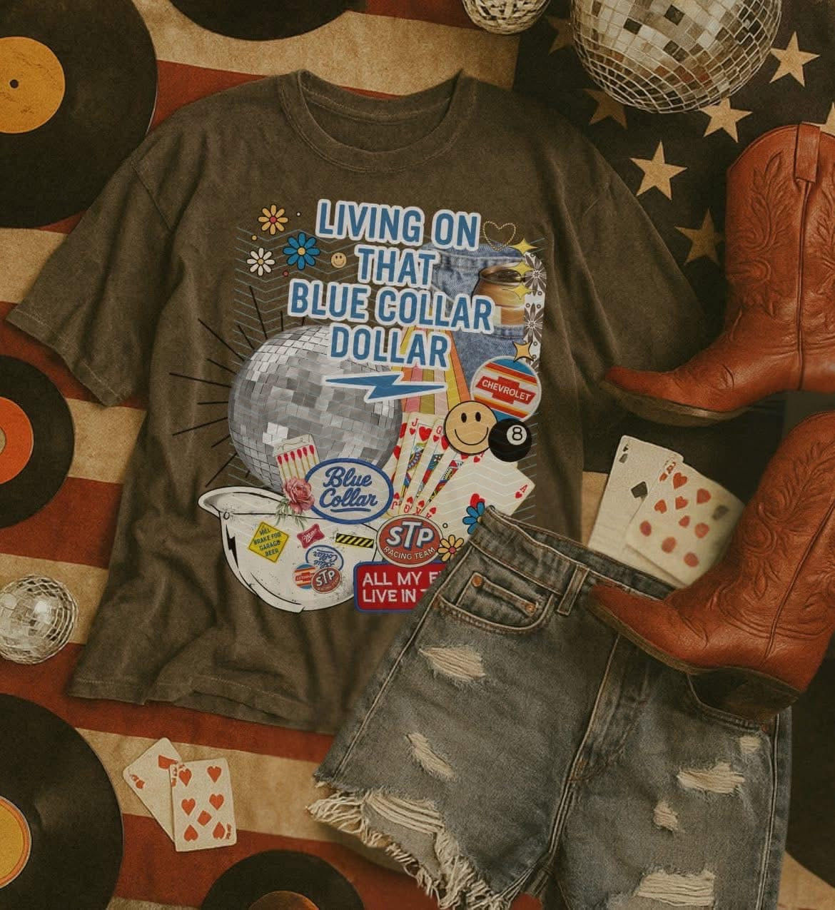 Blue Collar Dollar Collage Tees