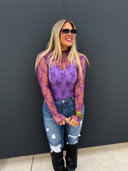 Purple Lace Mesh Top